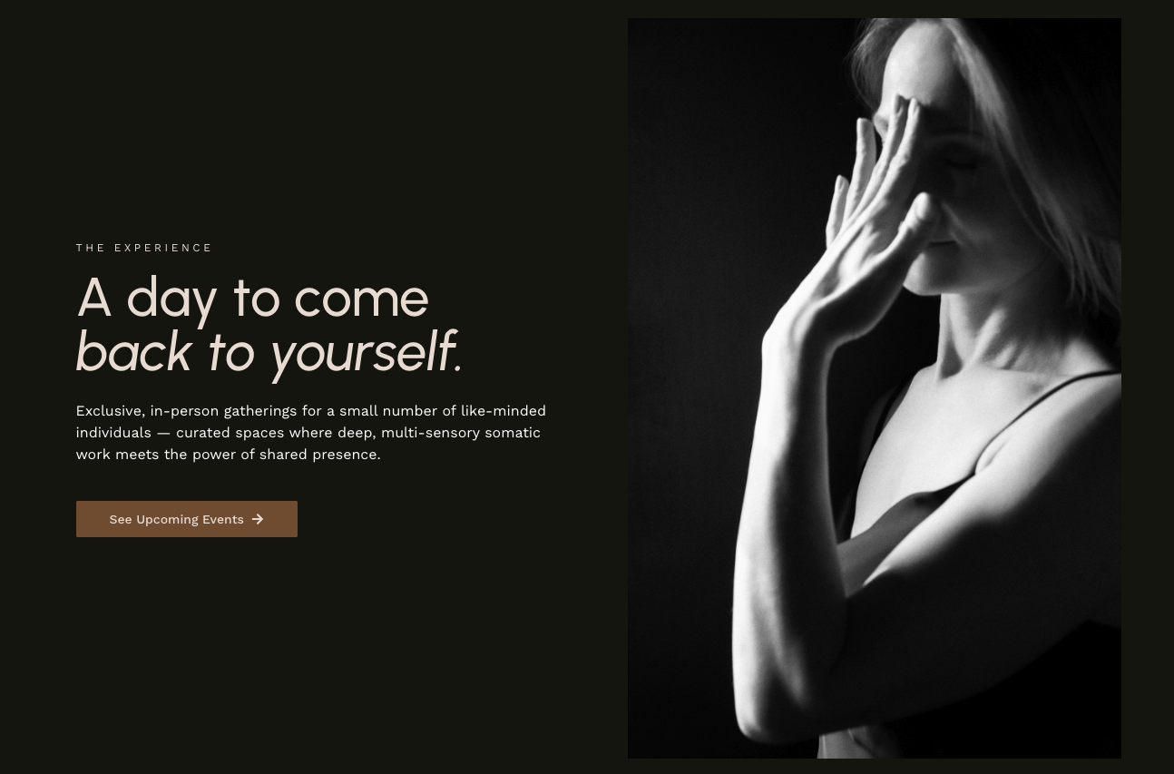Screenshot from Sasha's website showing the section headed A day to come back to yourself